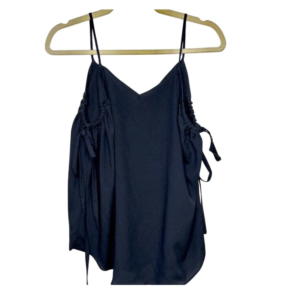 Fora Black Spaghetti Strap V-Neck Cami Ruche & Tie Under Arms Flowy Tank Top S